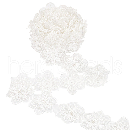 Organza Lace Trim with Resin Imitation Pearl Beads OCOR-WH0085-53B-1