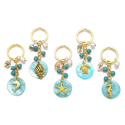 5Pcs AB Color Plated Capiz Shell Pendant Keychains KEYC-JKC01194-1