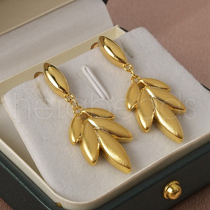 Wheat Brass Drawbench Dangle Earring EJEW-L288-009G-1