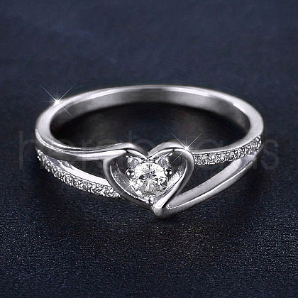 Heart Brass Micro Pave Clear Cubic Zirconia Finger Rings FS-WG243FC-10-1
