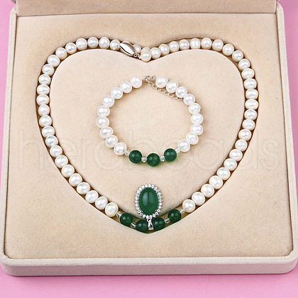 Mother's Day Jewellery Natural Freshwater Pearl Chrysoprase Beaded Necklace & Bracelets Sets for Women WGE4EAE-32-1