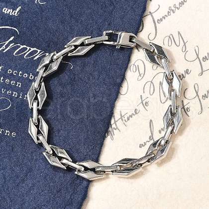 304 Stainless Steel Rhombus Link Chain Bracelets for Women Men BJEW-F488-66P-1
