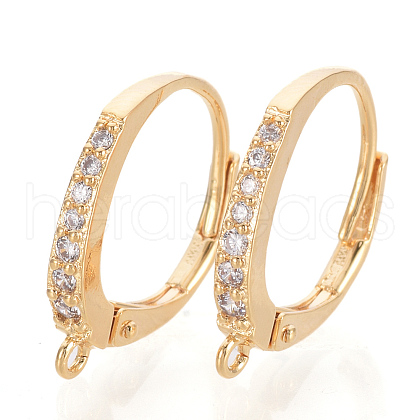 Brass Cubic Zirconia Huggie Hoop Earring Findings X-KK-S340-43G-1