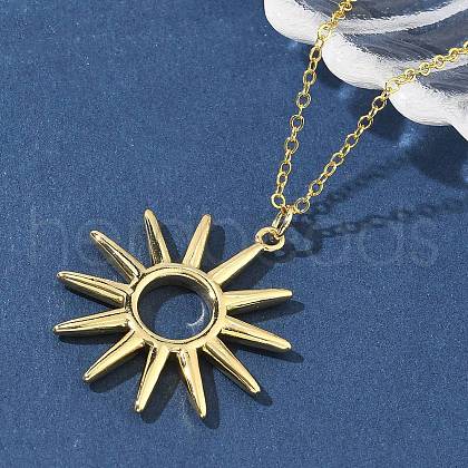 Brass Hollow Sun Pendant Necklaces for Women NJEW-S449-06G-1