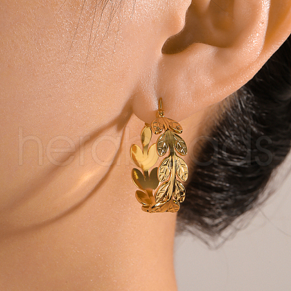 Stainless Steel Irregular Leaf Hoop Earrings JJ2529-1