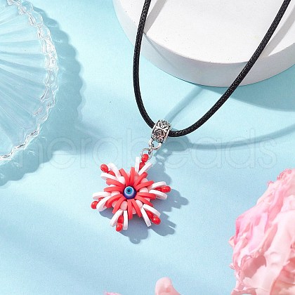 Glass Seed Beads & Polymer Clay & Evil Eye Lampwork Snowflake Pendant Necklaces NJEW-MZ00102-04-1