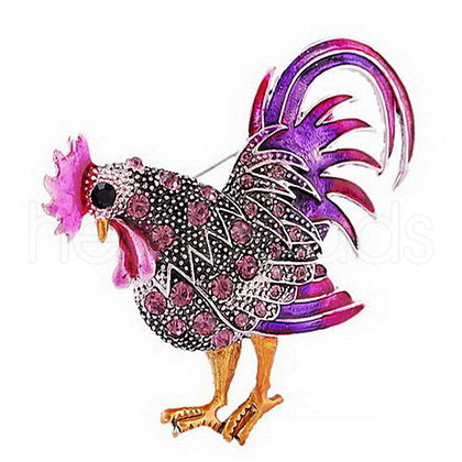Rhinestone Rooster Brooch Pin ZODI-PW0001-123C-1