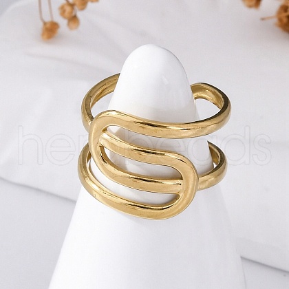 304 Stainless Steel Open Cuff Rings for Women RJEW-F174-03G-1