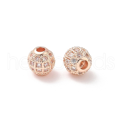 Round Brass Micro Pave Cubic Zirconia Beads ZIRC-N016-01RG-6MM-1