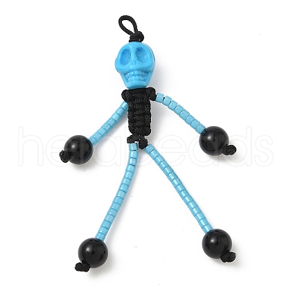 Halloween Theme Glass Seed & Natural Black Onyx & Synthetic Turquoise Beaded Pendants PALLOY-MZ00777-01-1