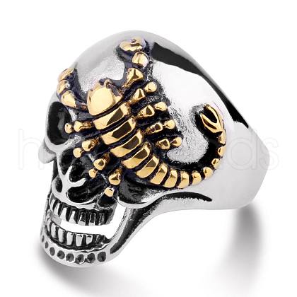 Two Tone 316L Surgical Stainless Steel Skull with Scorpion Finger Ring SKUL-PW0002-034B-GP-1