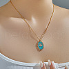 Vintage Brass Pave Clear Cubic Zirconia & Cyan Enamel Crown Eye Pendant Necklaces for Women XM7350-1-1