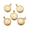Brass Pave Natural Yellow Shell Carved Cat endants KK-Z091-08G-01-1