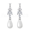 Teardrop with Leaf Brass Clear Cubic Zirconia Dangle Stud Earrings FS-WG5BC5A-01-2