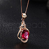 Teardrop 925 Sterling Silver Pave Natural Red Tourmaline Pendant Necklaces for Women FS-WG59C11-01-1