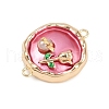 Brass Enamel & Natural Pearl Flat Round with Flower Connector Charms KK-K351-50G-01-2