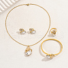 Oval Stainless Steel Rhinestone Bracelets & Earrings & Necklaces & Rings Sets for Women JD9188-1-1
