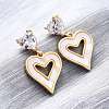 Heart Brass Micro Pave Clear Cubic Zirconia Dangle Stud Earrings KK-D363-12D-G-4
