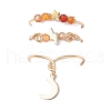 3Pcs Copper Wire Wrapped Natural Carnelian Faceted Round Bead Finger Rings for Women RJEW-JR00887-01-3