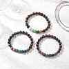 Dyed Natural Lava Rock & Wood  Round Beads Stretch Bracelets BJEW-JB11887-1