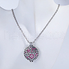 Alloy Essential Oil Diffuser Locket Pendant Necklaces with Pink Plush Aromatherapy Disc Inside Box QP4484-1
