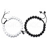 2Pcs Couple Natural Howlite & Black Stone Braided Beads Bracelet Sets MV4746-3-1