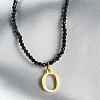 304 Stainless Steel Initial Pendant Black Glass Faceted Round Beaded Pendant Necklaces for Women FS-WGC61DE-15-1