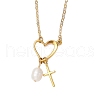 2Pcs 2 Colors Stainless Steel & ABS Imitation Pearl Heart Cross Necklaces for Women NJEW-JN05201-3