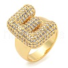 Brass Micro Pave Clear Cubic Zirconia Letter Open Cuff Ring for Women RJEW-M173-01G-E-1