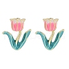 Pink Tulip Enamel Stud Earrings EJEW-M005-03-1
