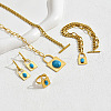 Padlock with Oval Brass & Synthetic Turquoise Pendant Necklace & Stud Earrings & Charm Bracelets & Rings Sets FS-WG6F059-01-3