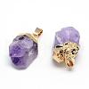 Electroplated Natural Amethyst Pendants G-Q481-19G-1