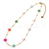 Glass Wrapped Flower Stainless Steel Handmade Link Chain Necklace Jewelry Accessory ZJ4329-1-2