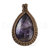 Nylon Cord Wrapped Natural Amethyst Pendants PALLOY-JF02956-1