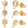 Beebeecraft 12Pcs 3 Style Flat Round Brass Micro Clear Cubic Zirconia Stud Earring Findings KK-BBC0012-71-1