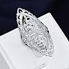 Classic Silver Plated Brass Filigree Flower Finger Rings for Lady RJEW-BB00730-7-3