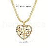Brass Micro Pave Colorful Cubic Zirconia Heart Tree of Life Pendant Necklaces for Women FS-WG7F278-01-4