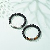 2Pcs 2 Style Natural Howlite & Tiger Eye & Lava Rock Stretch Bracelets Set with Alloy Tube BJEW-JB08474-2