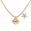 Summer Beach 925 Sterling Silver Micro Pave Clear Cubic Zirconia Cable Chain Shell & Starfish Pendant Necklaces NJEW-Q342-04G-1
