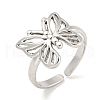 Non-Tarnish 304 Stainless Steel Butterfly Open Cuff Ring for Women RJEW-A043-21P-1