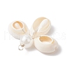 Natural Cowrie Shell & ABS Plastic Imitation Pearl Round Pendants PALLOY-JF03786-4