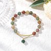 3Pcs Natural Indian Agate & Citrine & Aquamarine & Rose Quartz & Amethyst Round Beaded Bracelets BJEW-JB11925-4