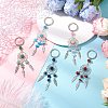 Woven Net/Web with Feather Alloy & Mixed Gemstone & Glass Seed Keychains KEYC-MZ00041-2