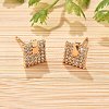 Square Brass Micro Pave Clear Cubic Zirconia Stud Earrings for Women EJEW-G428-12G-02-3