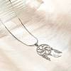 Bohemian 304 Stainless Steel Flower Woven Web/Net with Feather Pendant Necklaces NJEW-P327-07P-B-3