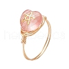 Brass & Cherry Quartz Rose Quartz Natural Red Rainbow Jasper Finger Rings for Women RJEW-JR00872-6