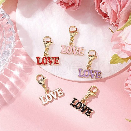 5Pcs Valentine's Day Alloy Enamel Word Love Pendant Decorations HJEW-JM03092-1