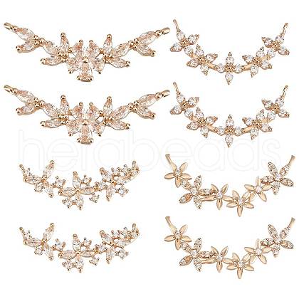 Beebeecraft 8Pcs 4 Styles Brass Pave Clear Cubic Zirconia Connector Charms ZIRC-BBC0001-51-1