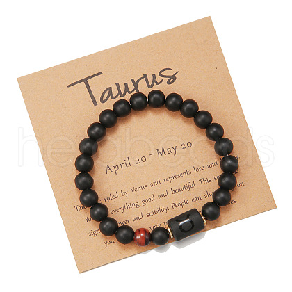 12 Constellations Frosted Synthetic Black Agate Round Beaded Strertch Bracelets for Men Women WG62DB1-02-1