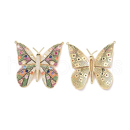 Butterfly Brass Micro Pave Colorful Cubic Zirconia Connector Charms KK-G435-03G-1
